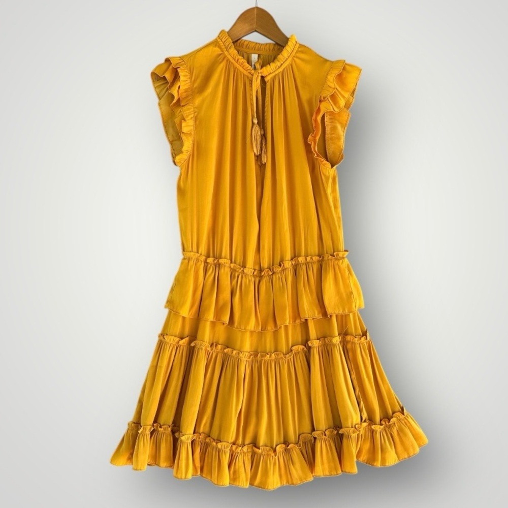 glam Mustard Yellow Ruffle Tiered Sundress